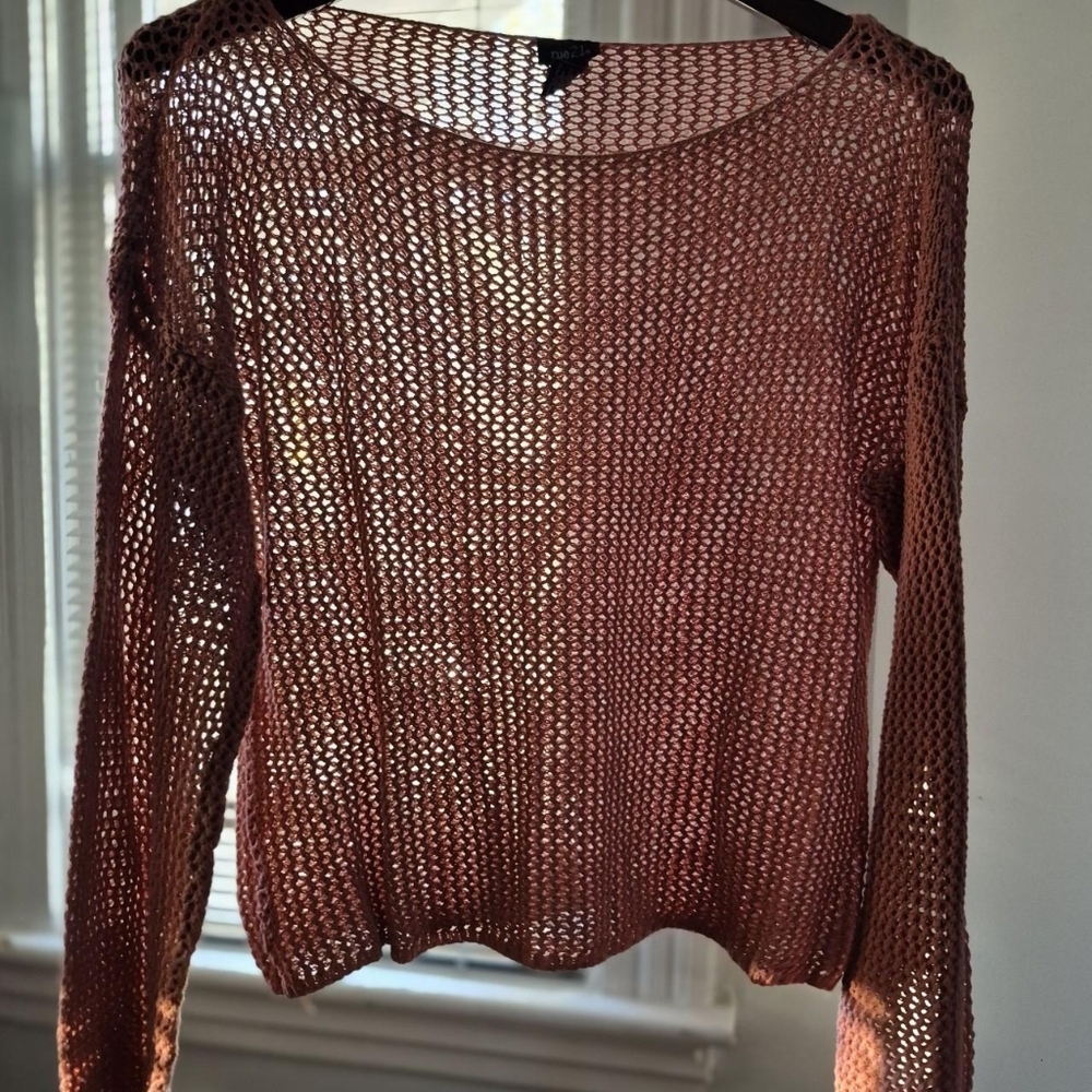 Rue21 Rose Gold Crochet Open-Knit Long Sleeve Top